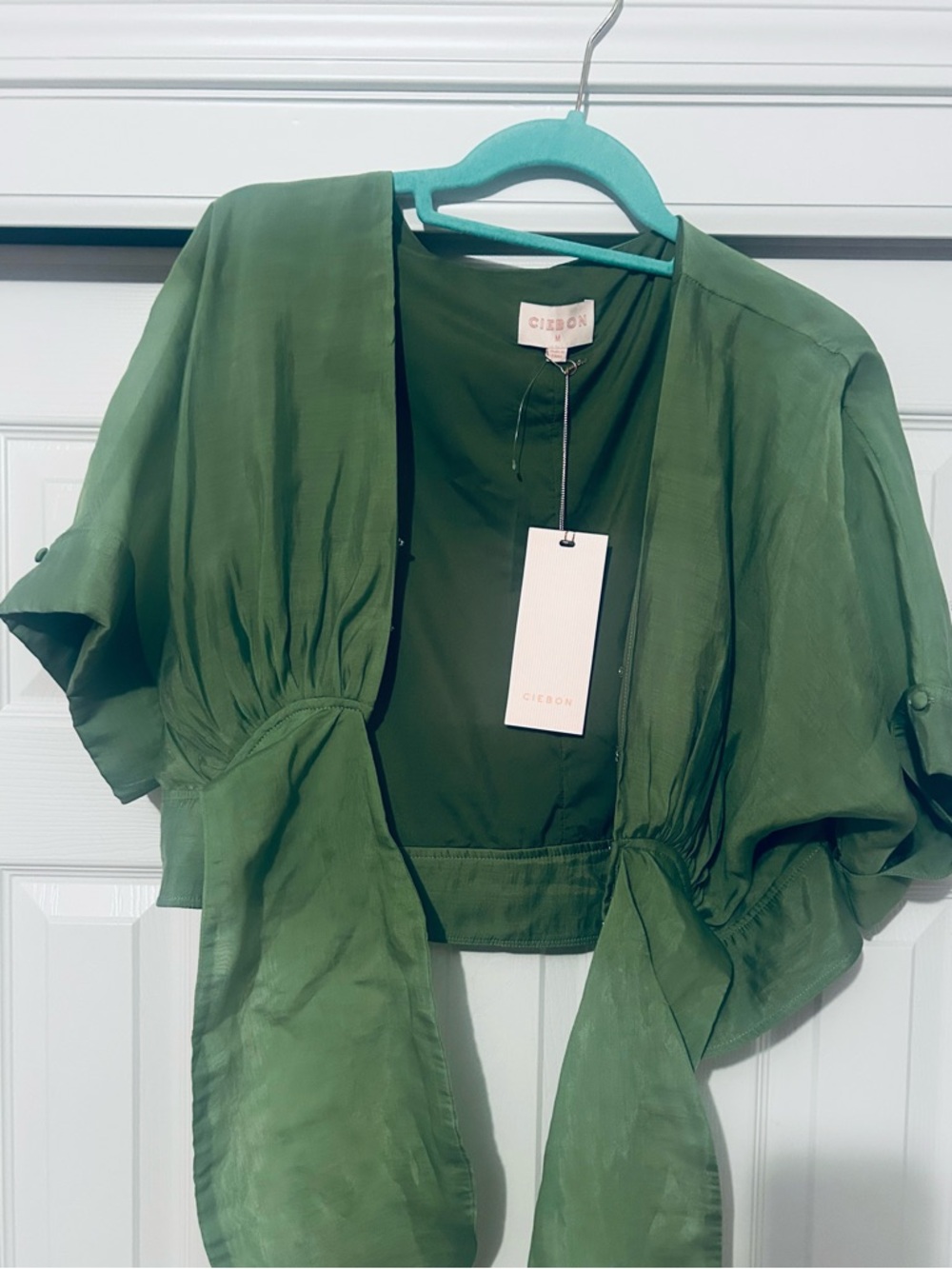 Spring Perfection Ciebon Light Green Cropped Tie-Front Blouse